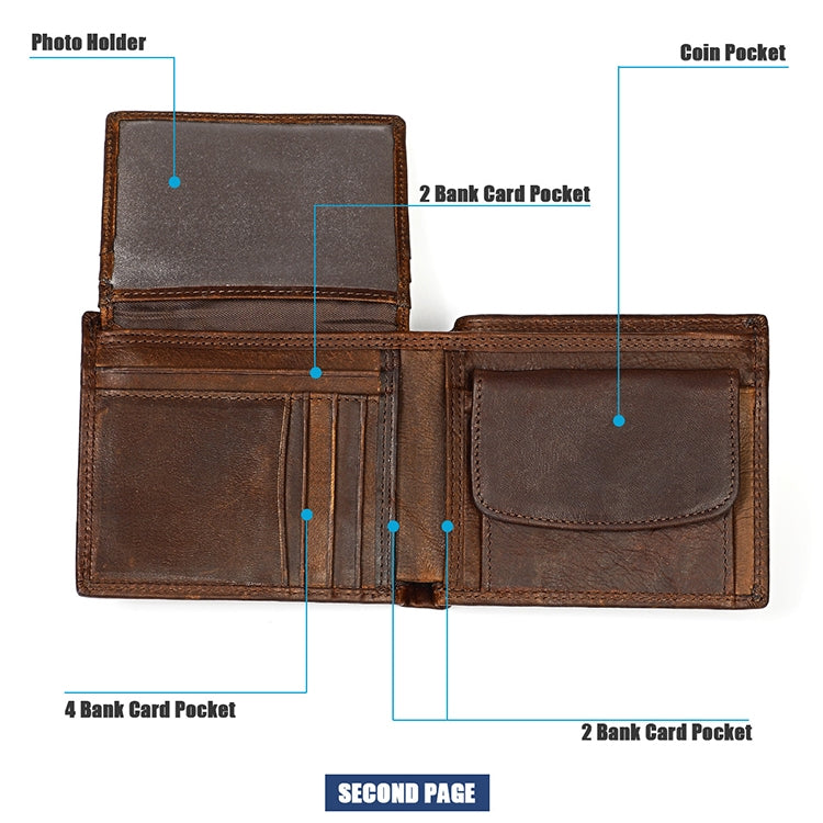 8020 Horizontal Retro Crazy Horse Texture Leather Anti-magnetic RFID Wallet Clutch Bag for Men, with Card Slots(Brown)