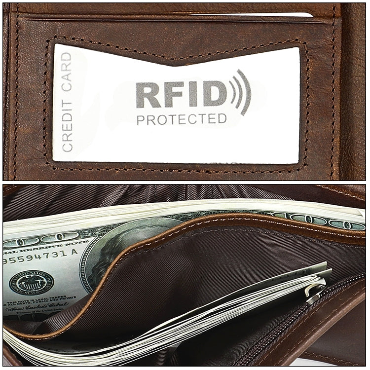 8020 Horizontal Retro Crazy Horse Texture Leather Anti-magnetic RFID Wallet Clutch Bag for Men, with Card Slots(Brown)