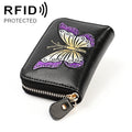 KB152 Butterfly Pattern Zipper Cowhide Leather Organ Shape Multiple Card Slots Anti-magnetic RFID Wallet for Ladies(Purple)