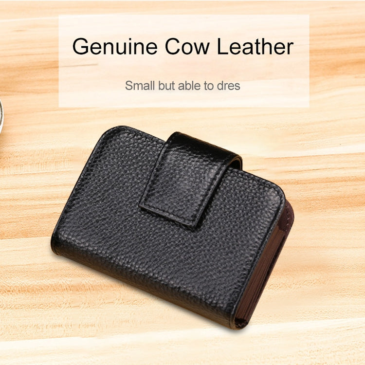 KB188 Horizontal Cowhide Leather Organ Shape Multiple Card Slots Anti-magnetic RFID Wallet for Ladies, with Transparent Window(Coffee)