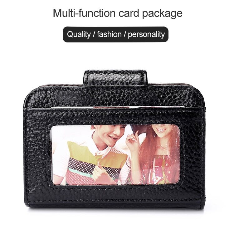 KB188 Horizontal Cowhide Leather Organ Shape Multiple Card Slots Anti-magnetic RFID Wallet for Ladies, with Transparent Window(Purple)