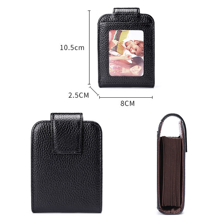 KB189 Vertical Cowhide Leather Organ Shape Multiple Card Slots Anti-magnetic RFID Wallet for Ladies, with Transparent Window(Black)