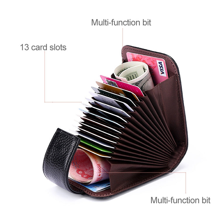 KB189 Vertical Cowhide Leather Organ Shape Multiple Card Slots Anti-magnetic RFID Wallet for Ladies, with Transparent Window(Black)