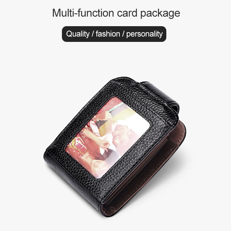 KB189 Vertical Cowhide Leather Organ Shape Multiple Card Slots Anti-magnetic RFID Wallet for Ladies, with Transparent Window(Black)
