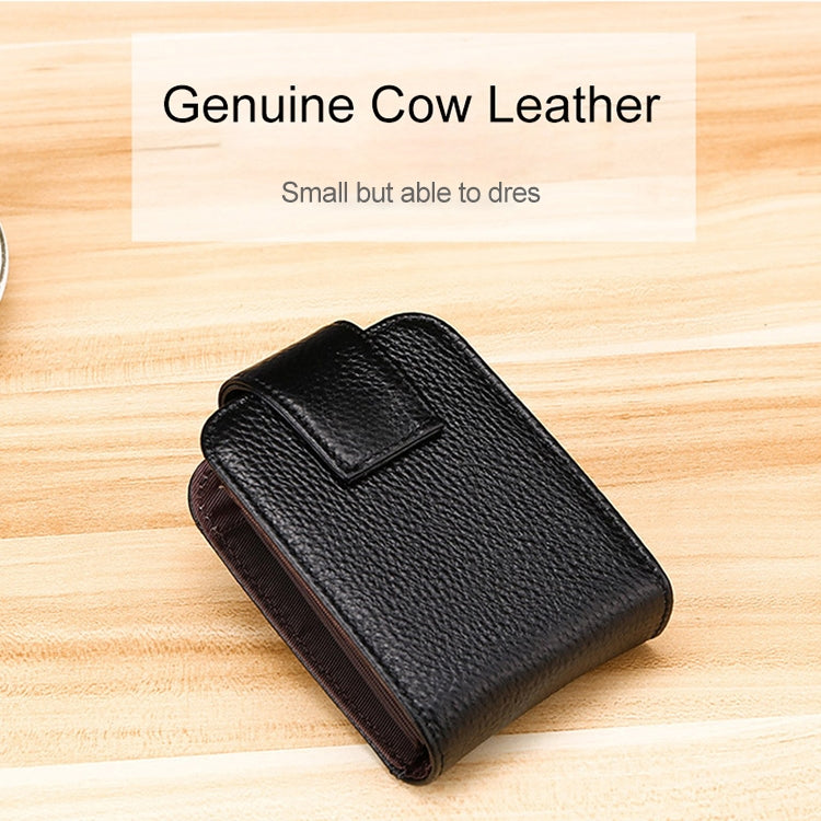 KB189 Vertical Cowhide Leather Organ Shape Multiple Card Slots Anti-magnetic RFID Wallet for Ladies, with Transparent Window(Black)