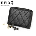 KB213 Diamond Texture Zipper Cowhide Leather Double Row Organ Shape Multiple Card Slots Anti-magnetic RFID Wallet Clutch Bag for Ladies (Black)