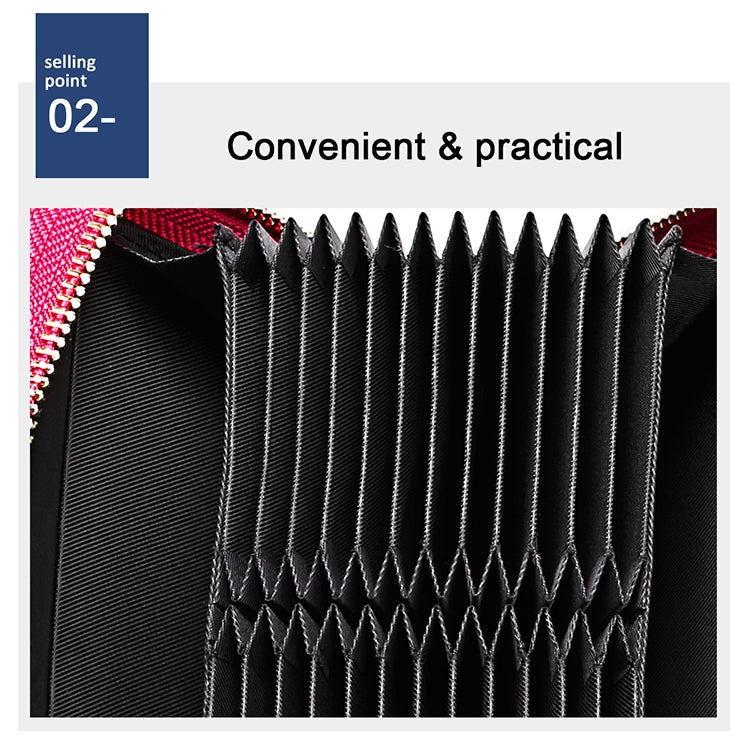 KB213 Diamond Texture Zipper Cowhide Leather Double Row Organ Shape Multiple Card Slots Anti-magnetic RFID Wallet Clutch Bag for Ladies (Black)