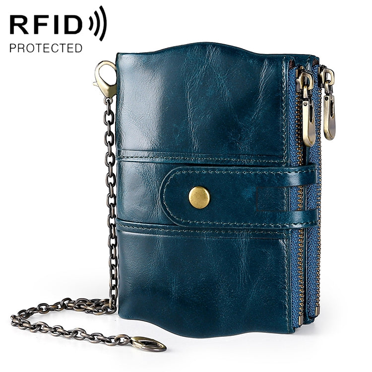 LT3539 Cowhide Leather Zipper Buckle Anti-magnetic RFID Wallet Clutch Bag for Men, with Card Slots & Shoulder Strap(Blue)