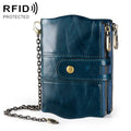 LT3539 Cowhide Leather Zipper Buckle Anti-magnetic RFID Wallet Clutch Bag for Men, with Card Slots & Shoulder Strap(Blue)
