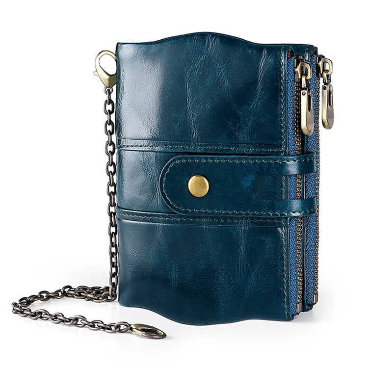 LT3539 Cowhide Leather Zipper Buckle Anti-magnetic RFID Wallet Clutch Bag for Men, with Card Slots & Shoulder Strap(Blue)