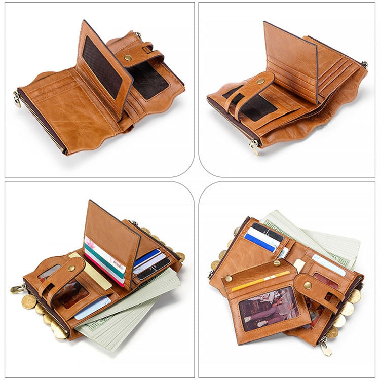 LT3539 Cowhide Leather Zipper Buckle Anti-magnetic RFID Wallet Clutch Bag for Men, with Card Slots & Shoulder Strap(Blue)