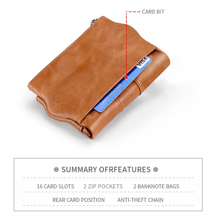 LT3539 Cowhide Leather Zipper Buckle Anti-magnetic RFID Wallet Clutch Bag for Men, with Card Slots & Shoulder Strap(Blue)