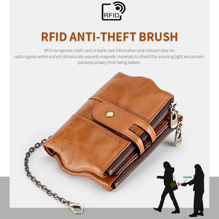 LT3539 Cowhide Leather Zipper Buckle Anti-magnetic RFID Wallet Clutch Bag for Men, with Card Slots & Shoulder Strap(Blue)