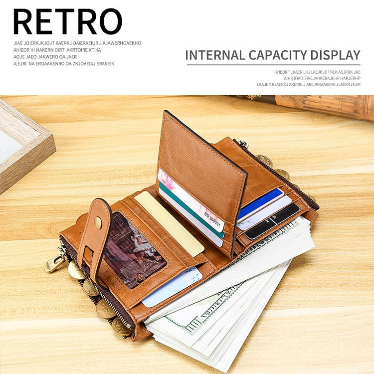 LT3539 Cowhide Leather Zipper Buckle Anti-magnetic RFID Wallet Clutch Bag for Men, with Card Slots & Shoulder Strap(Blue)