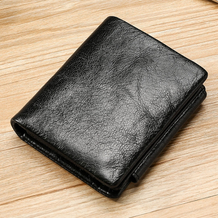TP-191 Oil Wax Leather Multi-functional RFID Three-fold Wallet(Black)