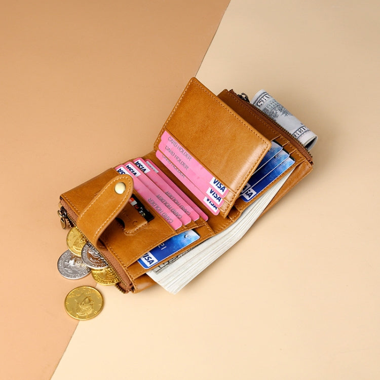 TP-185 Oil Wax Leather Multi-functional RFID Dual Zippers Wallet(Brown)