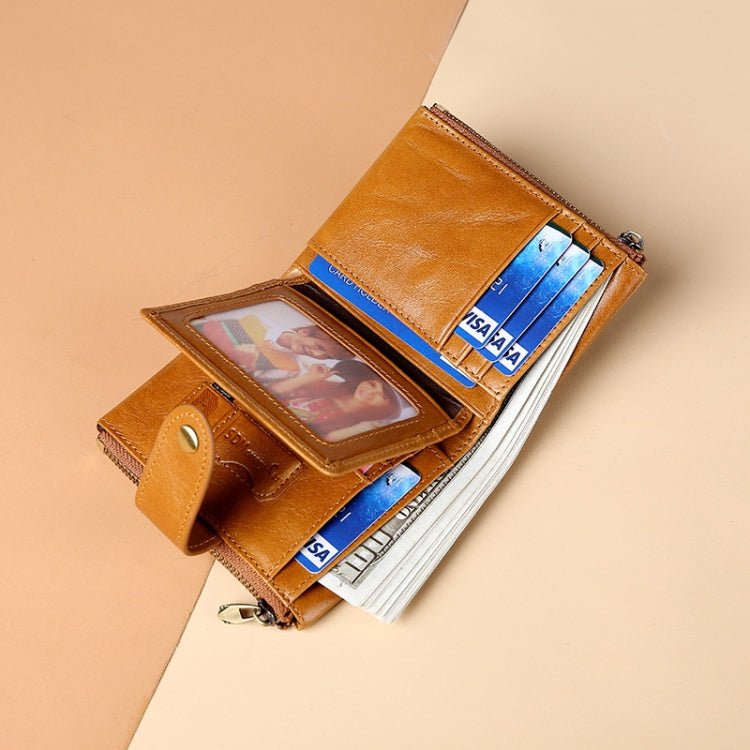 TP-185 Oil Wax Leather Multi-functional RFID Dual Zippers Wallet(Brown)