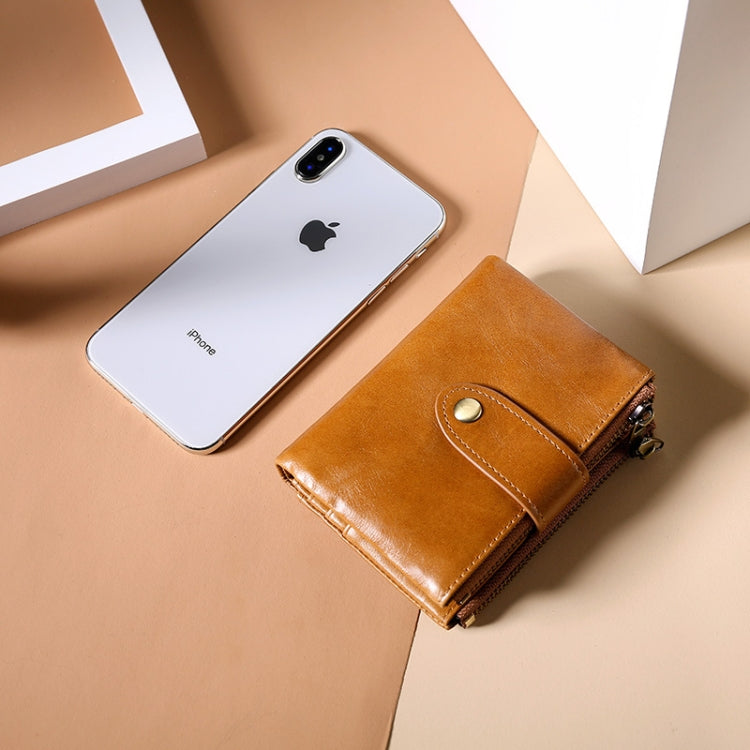 TP-185 Oil Wax Leather Multi-functional RFID Dual Zippers Wallet(Brown)
