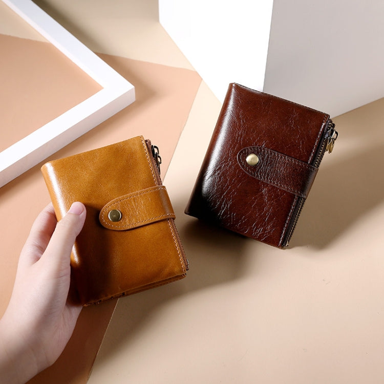 TP-185 Oil Wax Leather Multi-functional RFID Dual Zippers Wallet(Brown)
