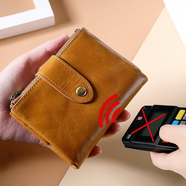 TP-185 Oil Wax Leather Multi-functional RFID Dual Zippers Wallet(Brown)