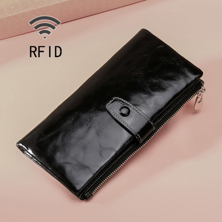 TP-189 Oilskin Leather Multi-functional Zipper RFID Leather Wallet(Black)