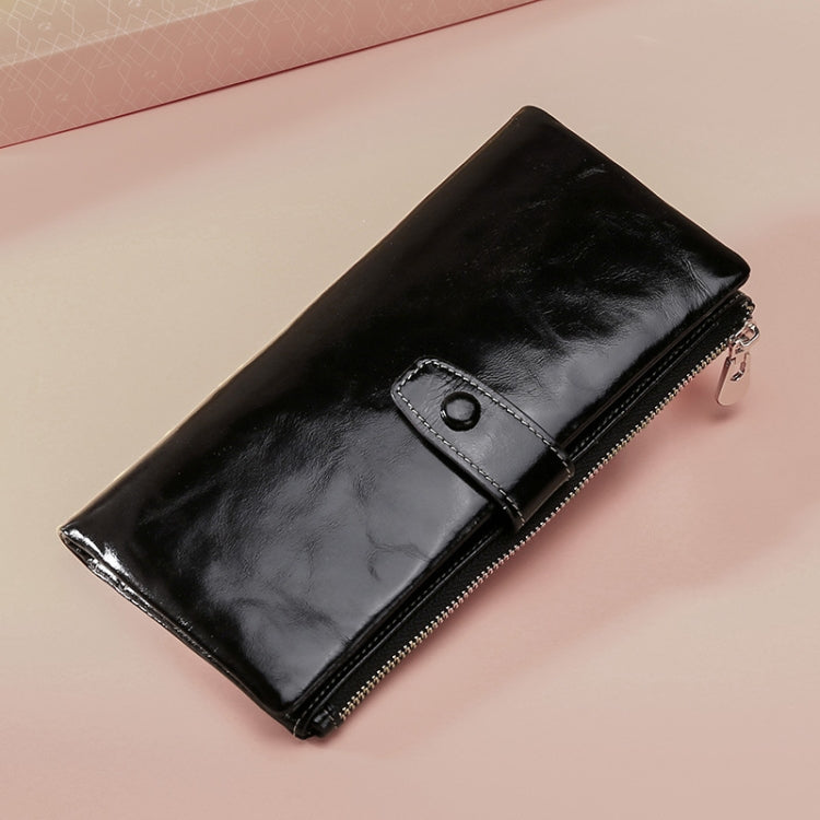 TP-189 Oilskin Leather Multi-functional Zipper RFID Leather Wallet(Black)