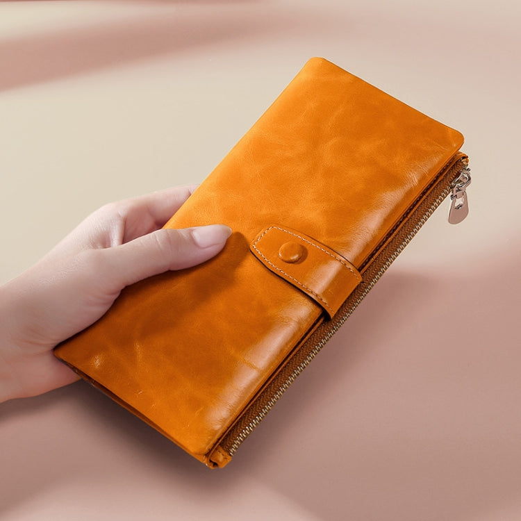TP-189 Oilskin Leather Multi-functional Zipper RFID Leather Wallet(Brown)