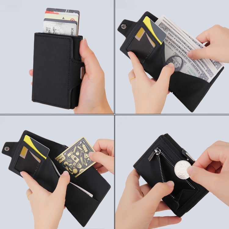 CH0727-1 RFID Carbon Fiber Zipper Multifunctional Card Package(Black)