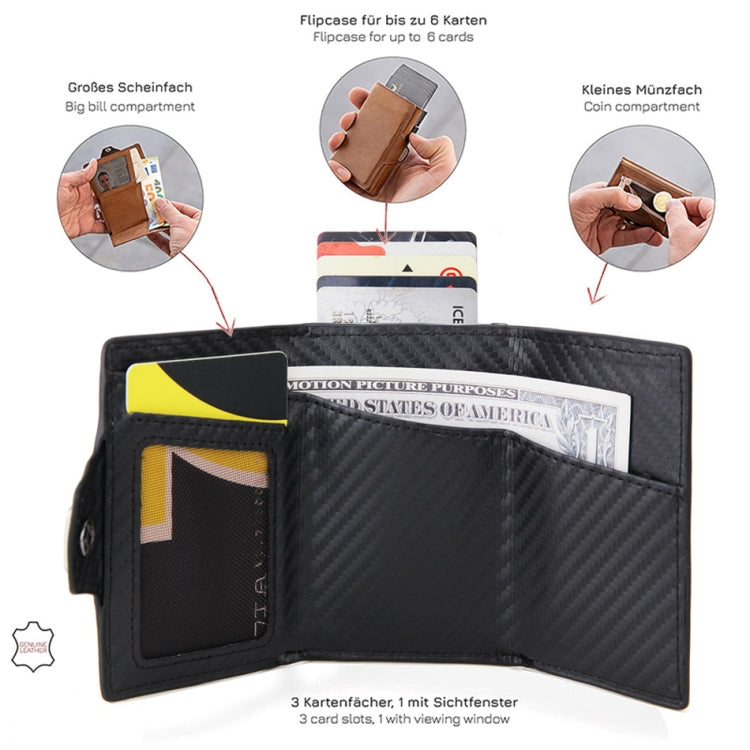 CH0727-1 RFID Carbon Fiber Zipper Multifunctional Card Package(Carbon Fiber Black)