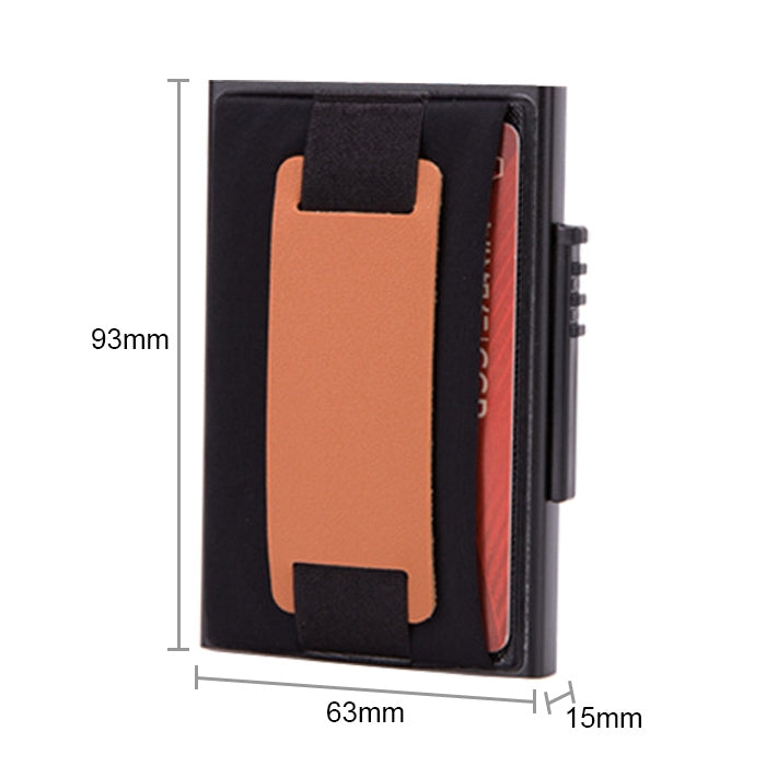 X-32C Automatically Pop-up Card Type Anti-magnetic RFID Anti-theft Men Aluminum Alloy A Dial Button Elastic Bag Wallet with PU Leather Strap(Black)
