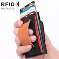 X-32C Automatically Pop-up Card Type Anti-magnetic RFID Anti-theft Men Aluminum Alloy B Dial Button Elastic Bag Wallet with PU Leather Strap(Black)