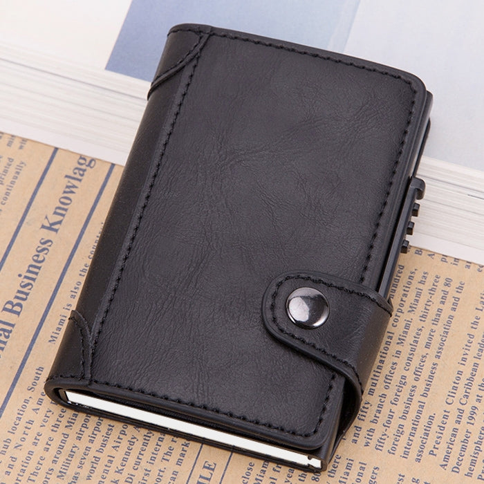 X-51 Automatically Pop-up Card Type Anti-magnetic RFID Anti-theft PU Leather Wallet with Card Slots(Black)