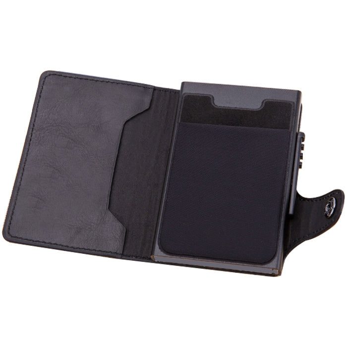 X-51 Automatically Pop-up Card Type Anti-magnetic RFID Anti-theft PU Leather Wallet with Card Slots(Black)