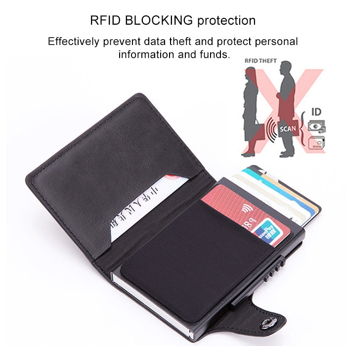 X-51 Automatically Pop-up Card Type Anti-magnetic RFID Anti-theft PU Leather Wallet with Card Slots(Black)
