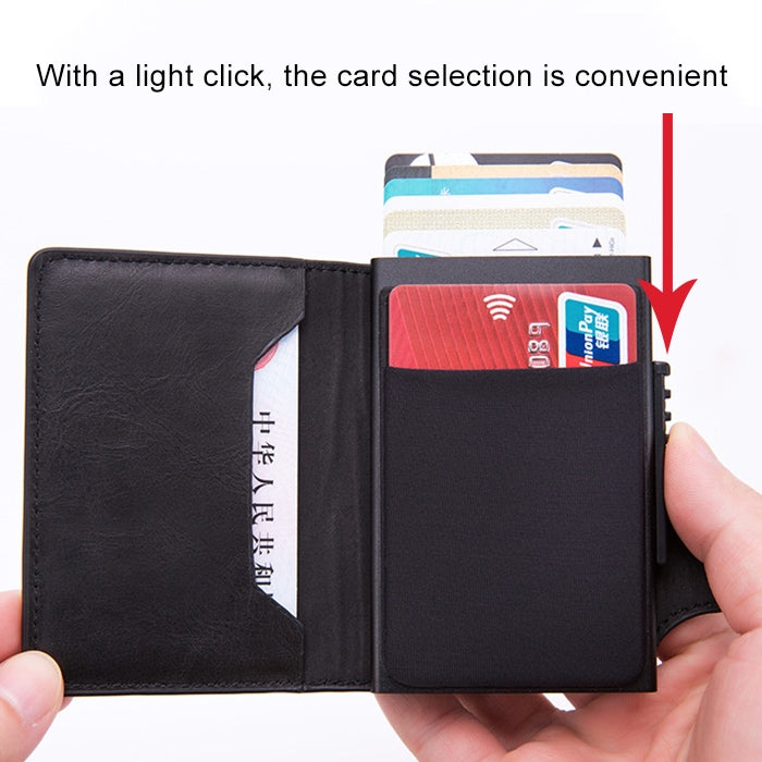 X-51 Automatically Pop-up Card Type Anti-magnetic RFID Anti-theft PU Leather Wallet with Card Slots(Black)