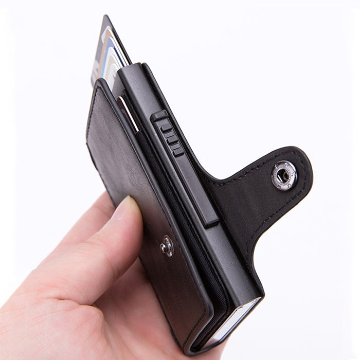 X-51 Automatically Pop-up Card Type Anti-magnetic RFID Anti-theft PU Leather Wallet with Card Slots(Black)