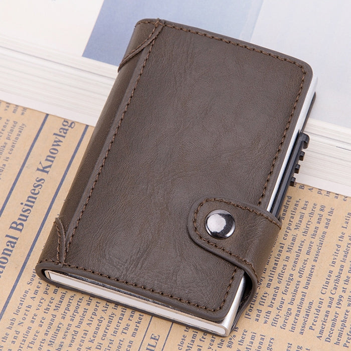 X-51 Automatically Pop-up Card Type Anti-magnetic RFID Anti-theft PU Leather Wallet with Card Slots(Coffee)
