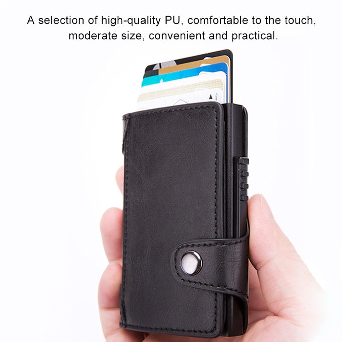 X-51 Automatically Pop-up Card Type Anti-magnetic RFID Anti-theft PU Leather Wallet with Card Slots(Coffee)