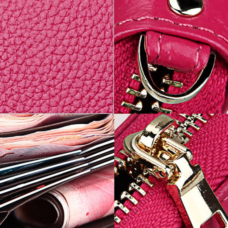 Genuine Cowhide Leather Litchi Texture Zipper Long Style Card Holder Wallet RFID Blocking Coin Purse Card Bag Protect Case with Hand Strap for Women, Size: 20*10.5*3cm(Magenta)