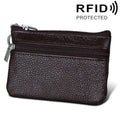 Cowhide Leather Zipper Solid Color Horizontal Card Holder Wallet RFID Blocking Coin Purse Card Bag Protect Case, Size: 11.4*7.4cm(Coffee)