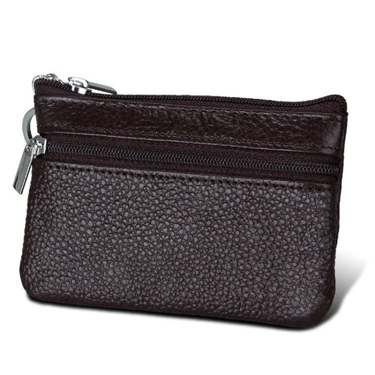 Cowhide Leather Zipper Solid Color Horizontal Card Holder Wallet RFID Blocking Coin Purse Card Bag Protect Case, Size: 11.4*7.4cm(Coffee)