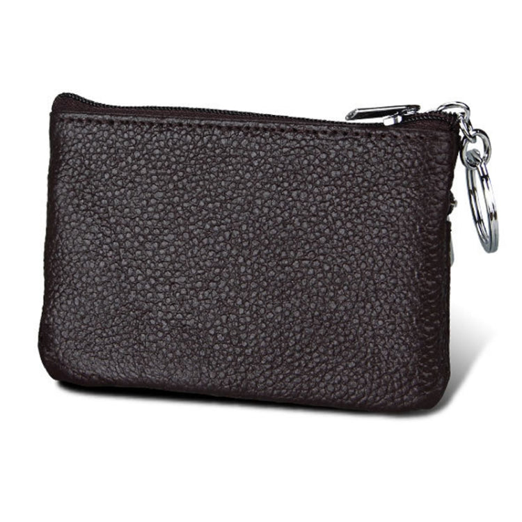 Cowhide Leather Zipper Solid Color Horizontal Card Holder Wallet RFID Blocking Coin Purse Card Bag Protect Case, Size: 11.4*7.4cm(Coffee)