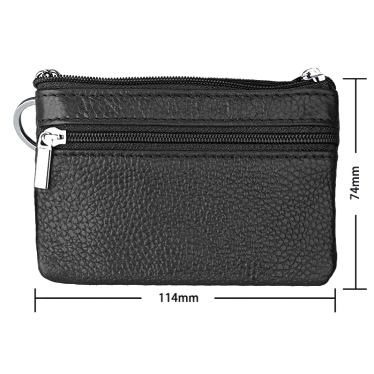 Cowhide Leather Zipper Solid Color Horizontal Card Holder Wallet RFID Blocking Coin Purse Card Bag Protect Case, Size: 11.4*7.4cm(Coffee)