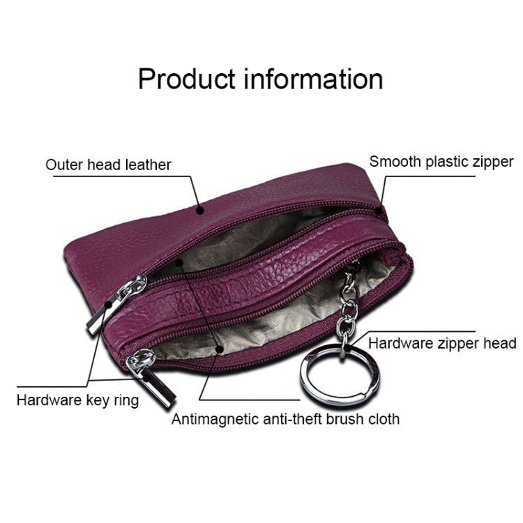 Cowhide Leather Zipper Solid Color Horizontal Card Holder Wallet RFID Blocking Coin Purse Card Bag Protect Case, Size: 11.4*7.4cm(Coffee)