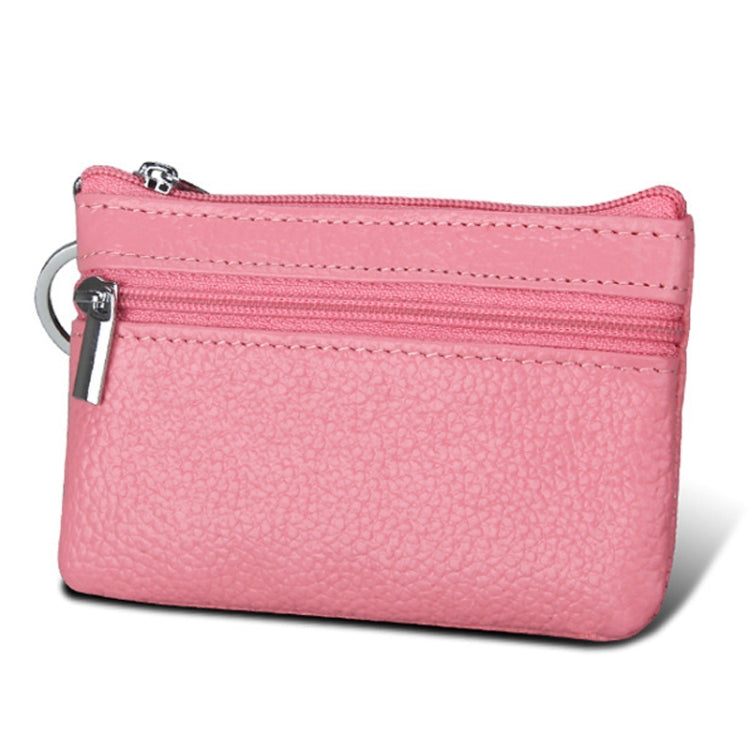 Cowhide Leather Zipper Solid Color Horizontal Card Holder Wallet RFID Blocking Coin Purse Card Bag Protect Case, Size: 11.4*7.4cm(Pink)