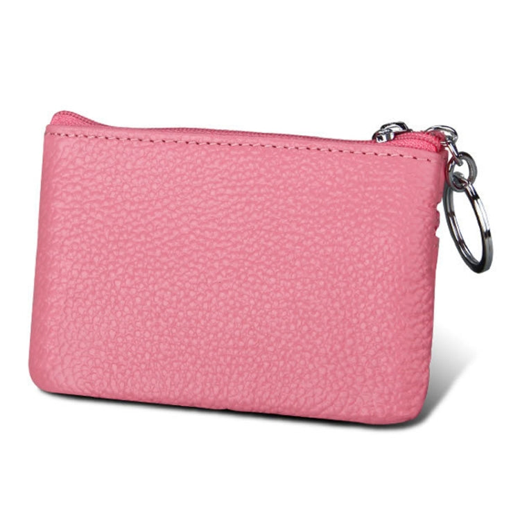 Cowhide Leather Zipper Solid Color Horizontal Card Holder Wallet RFID Blocking Coin Purse Card Bag Protect Case, Size: 11.4*7.4cm(Pink)