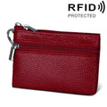 Cowhide Leather Zipper Solid Color Horizontal Card Holder Wallet RFID Blocking Coin Purse Card Bag Protect Case, Size: 11.4*7.4cm(Wine Red)