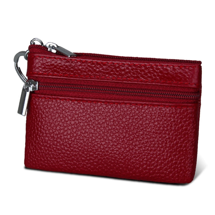 Cowhide Leather Zipper Solid Color Horizontal Card Holder Wallet RFID Blocking Coin Purse Card Bag Protect Case, Size: 11.4*7.4cm(Wine Red)