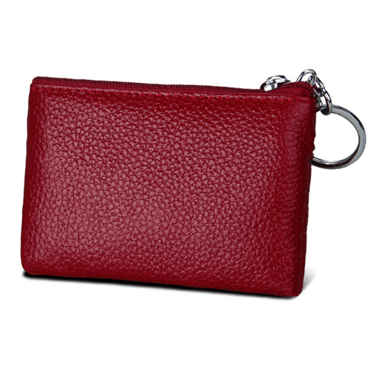 Cowhide Leather Zipper Solid Color Horizontal Card Holder Wallet RFID Blocking Coin Purse Card Bag Protect Case, Size: 11.4*7.4cm(Wine Red)