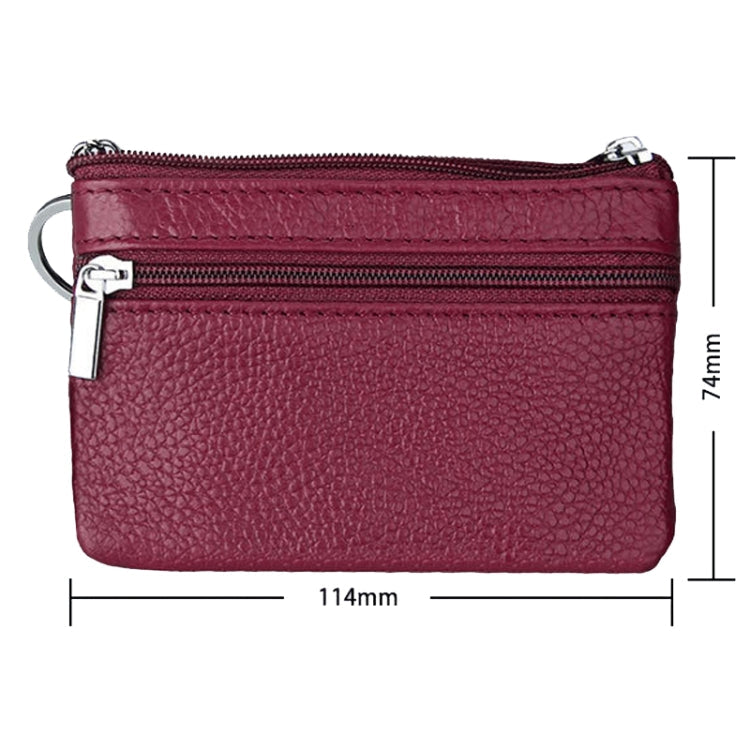 Cowhide Leather Zipper Solid Color Horizontal Card Holder Wallet RFID Blocking Coin Purse Card Bag Protect Case, Size: 11.4*7.4cm(Wine Red)